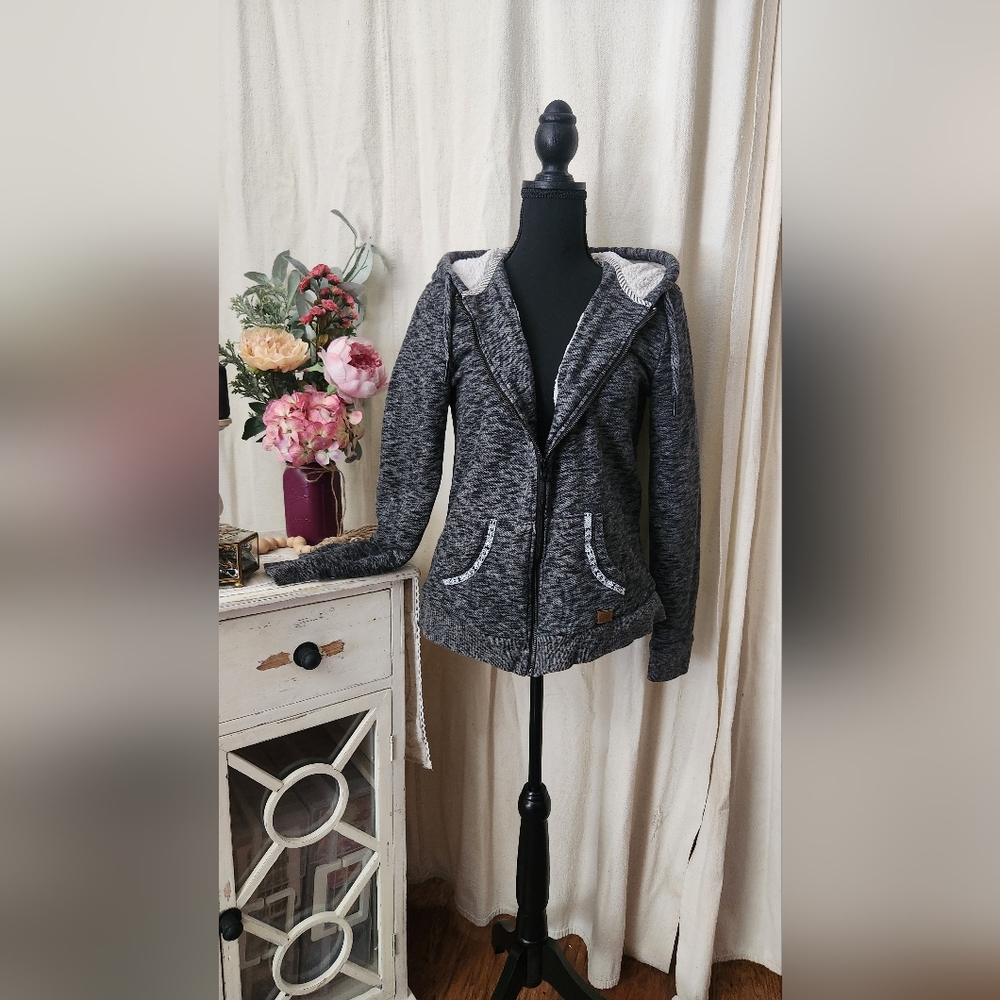 Roxy Fleece Lined Zip-Up Hoodie Sweatshirt Heather Gray Size Large